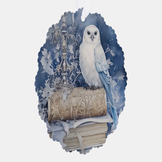 Merry Christmas Happy New Year White Owl Ornament Kaart (Rechts)