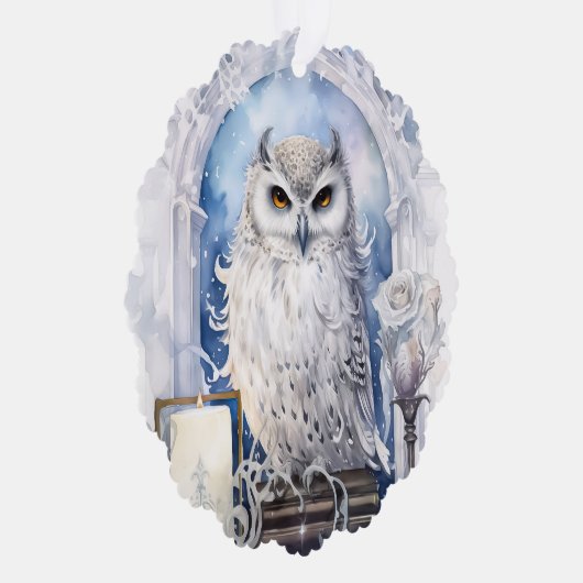 Merry Christmas Happy New Year White Owl Ornament Kaart (Rechts)