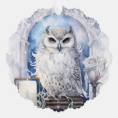 Merry Christmas Happy New Year White Owl Ornament Kaart (Voorkant)