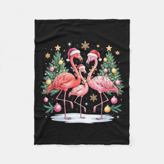 Merry Christmas Hat Santa Flamingo Light Christmas Fleece Deken (Voorkant)