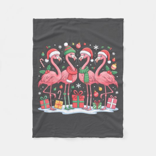 Merry Christmas Hat Santa Flamingo Light Christmas Fleece Deken (Voorkant)