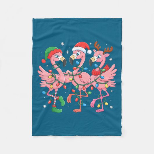 Merry Christmas Hat Santa Flamingo Light Christmas Fleece Deken (Voorkant)