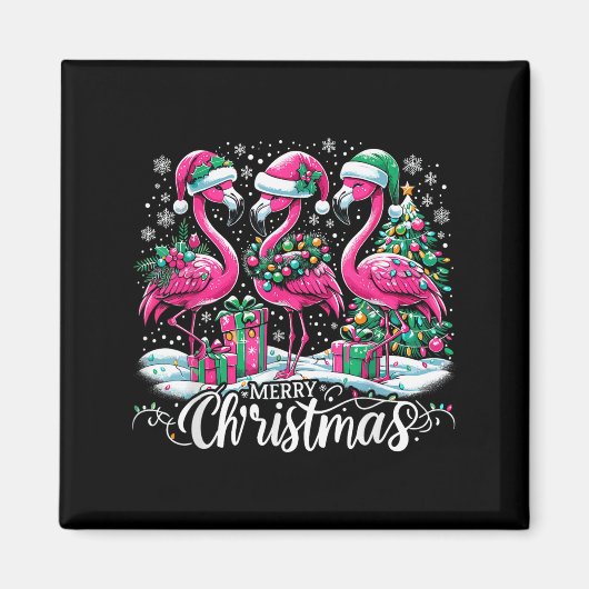 Merry Christmas Hat Santa Flamingo Light Christmas Magneet (Voorkant)