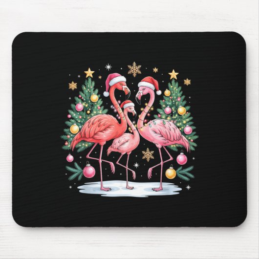 Merry Christmas Hat Santa Flamingo Light Christmas Muismat (Voorkant)