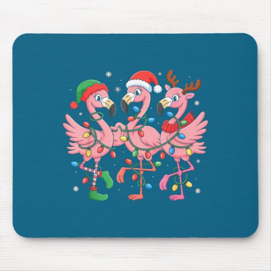 Merry Christmas Hat Santa Flamingo Light Christmas Muismat (Voorkant)