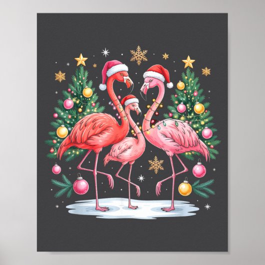 Merry Christmas Hat Santa Flamingo Light Christmas Poster (Voorkant)