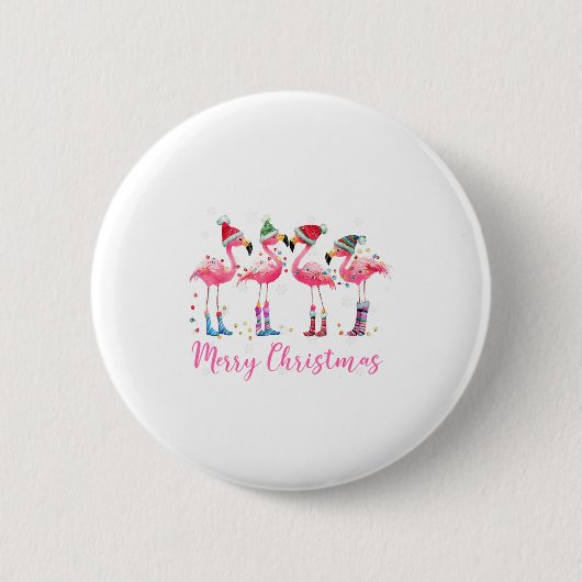 Merry Christmas Hat Santa Flamingo Light Christmas Ronde Button 5,7 Cm (Voorkant)