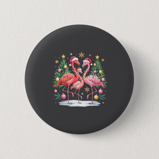 Merry Christmas Hat Santa Flamingo Light Christmas Ronde Button 5,7 Cm (Voorkant)