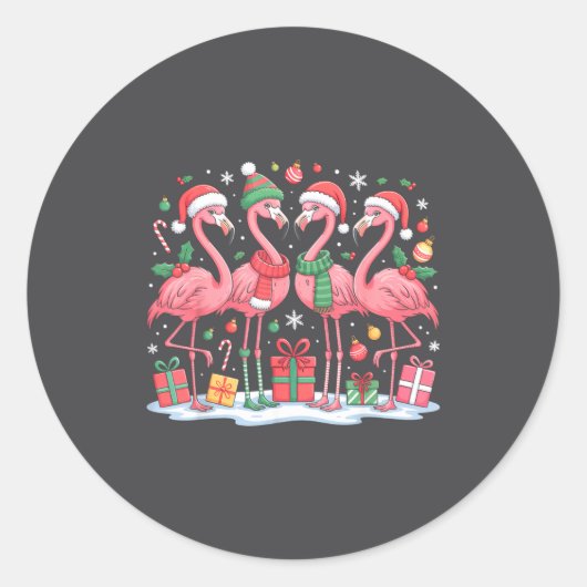 Merry Christmas Hat Santa Flamingo Light Christmas Ronde Sticker (Voorkant)