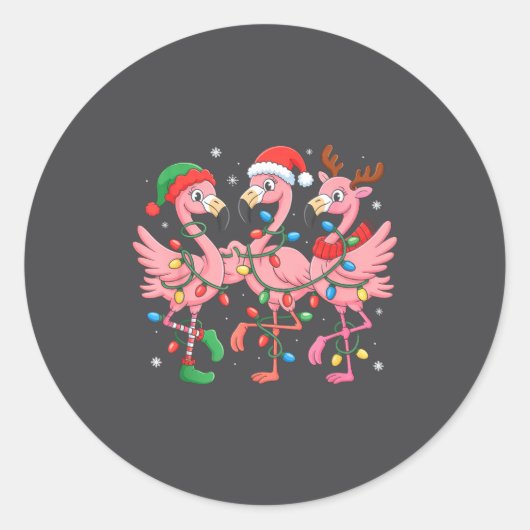 Merry Christmas Hat Santa Flamingo Light Christmas Ronde Sticker (Voorkant)
