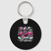 Merry Christmas Hat Santa Flamingo Light Christmas Sleutelhanger (Voorkant)