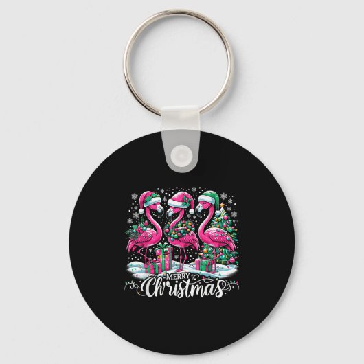 Merry Christmas Hat Santa Flamingo Light Christmas Sleutelhanger (Voorkant)