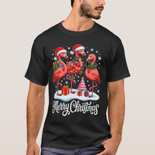 Merry Christmas Hat Santa Flamingo Light Xmas Wome T-shirt (Voorkant)