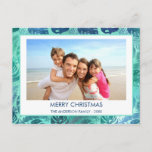 MERRY CHRISTMAS HAWAIIAN TROPICAL BEACH PHOTO FEESTDAGENKAART<br><div class="desc">Blue and Green Turquoise incandescent Faux Foil Merry Christmas Hawaiian Tropical Palm Leaf Family Photo Christmas Holiday Card. The picture and family name can be replaced on this simple beach or coastal vacation Christmas Family Photo Card.</div>