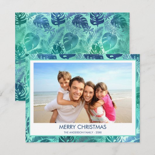 MERRY CHRISTMAS HAWAIIAN TROPICAL BEACH PHOTO FEESTDAGENKAART (Voorkant / Achterkant)