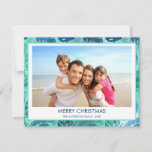 MERRY CHRISTMAS HAWAIIAN TROPICAL BEACH PHOTO FEESTDAGENKAART<br><div class="desc">Blue and Green Turquoise incandescent Faux Foil Merry Christmas Hawaiian Tropical Palm Leaf Family Photo Christmas Holiday Card. The picture and family name can be replaced on this simple beach or coastal vacation Christmas Family Photo Card.</div>