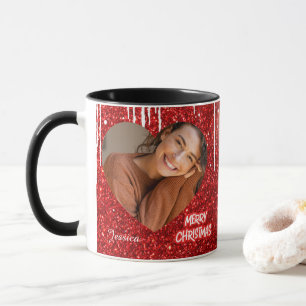 Merry Christmas Heart Gepersonaliseerde foto naam Mok