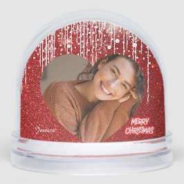 Merry Christmas Heart Gepersonaliseerde foto naam Sneeuwbol