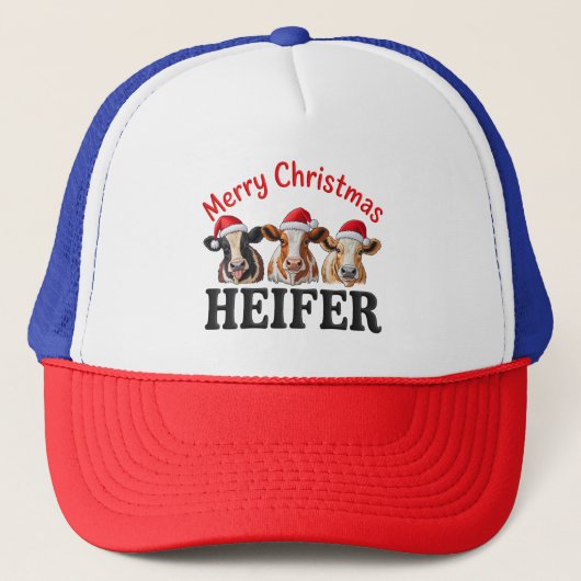 Merry Christmas Heifer Funny Cow Xmas Holiday Trucker Pet (Voorkant)