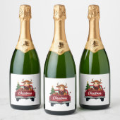 Merry Christmas Highland Cow Christmas Tree Red Tr Sparkling Wijnetiket (Flessen)
