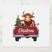 Merry Christmas Highland Cow Christmas Tree Red Tr Sparkling Wijnetiket (Enkel label)