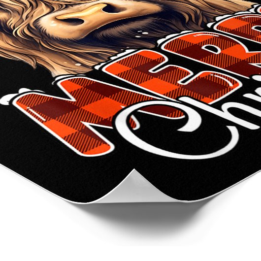 Merry Christmas Highland Cow Western Santa Hat Xma Poster (Hoek)