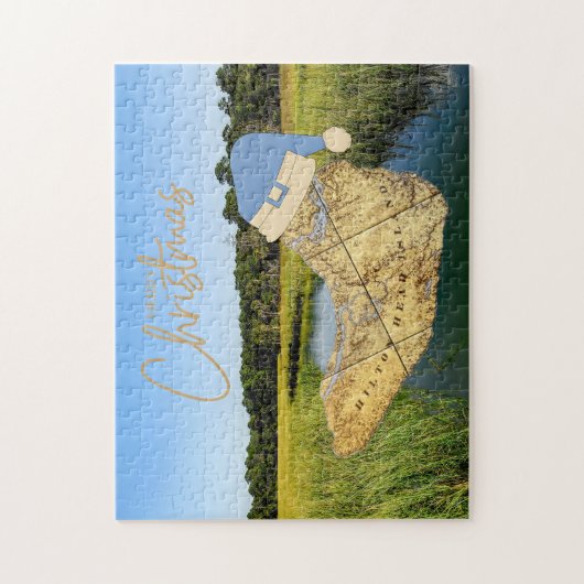 Merry Christmas Hilton Head Island Kaart Marshland Legpuzzel (Verticaal)