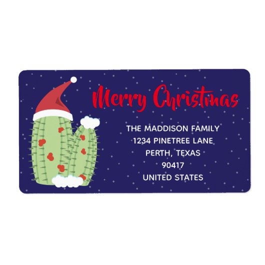 Merry Christmas Holiday Cactus Address Label (Voorkant)