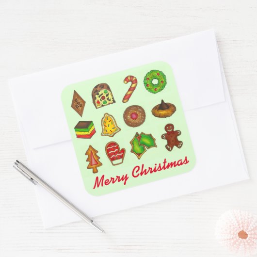 Merry Christmas Holiday Cookies Bakken Cookie Swap Vierkante Sticker (Envelop)