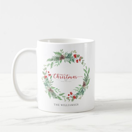 Merry Christmas Holiday Eucalypt Wreath Mug Koffiemok (Links)