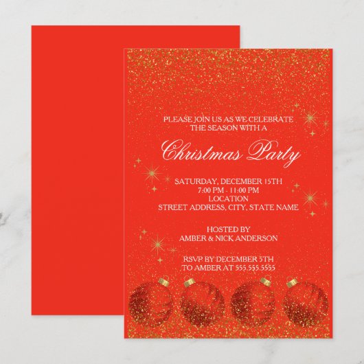 Merry Christmas Holiday Party Glitter Kaart (Voorkant / Achterkant)