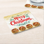 Merry Christmas Holiday Party Glitter Kartonnen Onderzetters (Schuin)