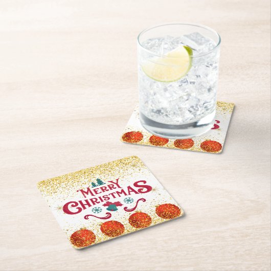 Merry Christmas Holiday Party Glitter Kartonnen Onderzetters (Insitu)