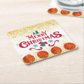 Merry Christmas Holiday Party Glitter Kartonnen Onderzetters (Schuin)