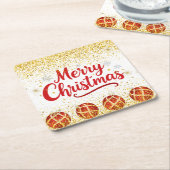 Merry Christmas Holiday Party Glitter Kartonnen Onderzetters (Schuin)