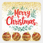 Merry Christmas Holiday Party Glitter Vierkante Sticker (Voorkant)