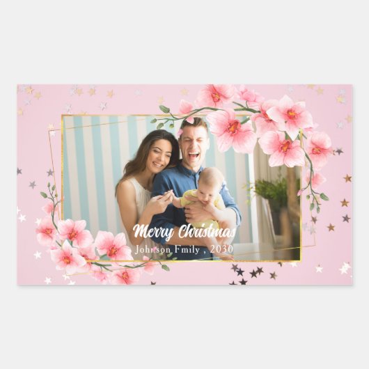 Merry Christmas Holiday Photo Classic Rechthoekige Sticker (Voorkant)