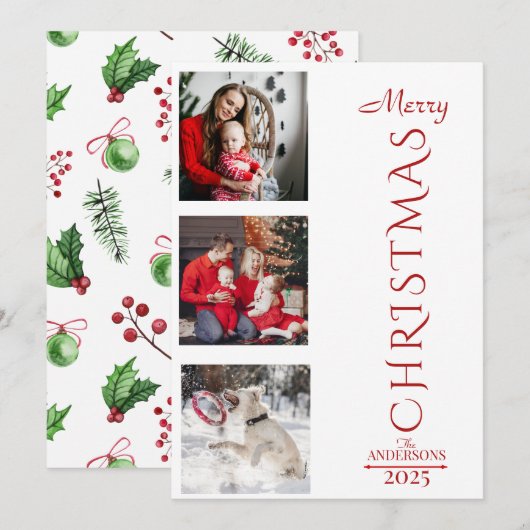 Merry Christmas Holiday Photos Collage Typography Feestdagenkaart (Voorkant / Achterkant)