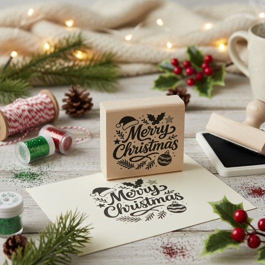 Merry Christmas Holiday Rubber Stamp Rubberstempel