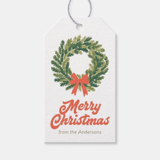 Merry Christmas Holiday Wreath Cadeaulabel (Voorkant)