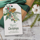 Merry Christmas Holly and Pine Bouquet Gift Label Cadeaulabel