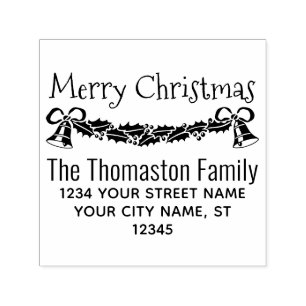 Merry Christmas Holly & Bells Naam Retouradres Zelfinktende Stempel