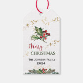 Merry Christmas Holly Berries Cadeau Labels Cadeaulabel (Voorkant)