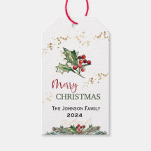 Merry Christmas Holly Berries Cadeau Labels