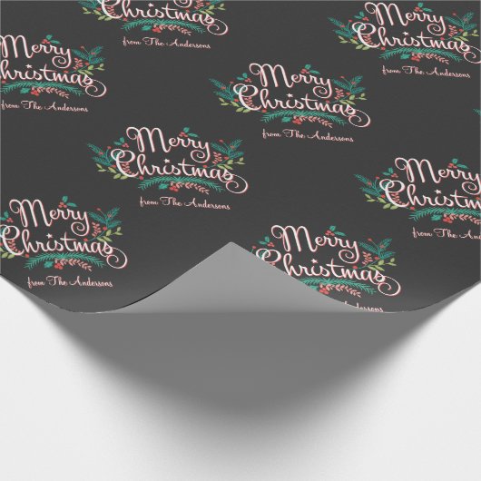 MERRY CHRISTMAS HOLLY BRANCH PERSONALIZED WRAPPING CADEAUPAPIER (Hoek)