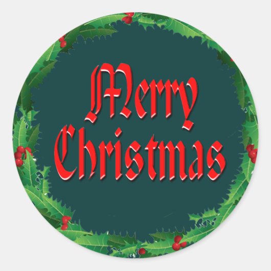 MERRY CHRISTMAS & HOLLY by SHARON SHARPE Ronde Sticker (Voorkant)