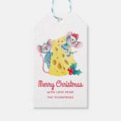 Merry Christmas Holly Cheese Mice gepersonaliseerd Cadeaulabel (Voorkant)