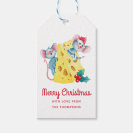 Merry Christmas Holly Cheese Mice gepersonaliseerd Cadeaulabel