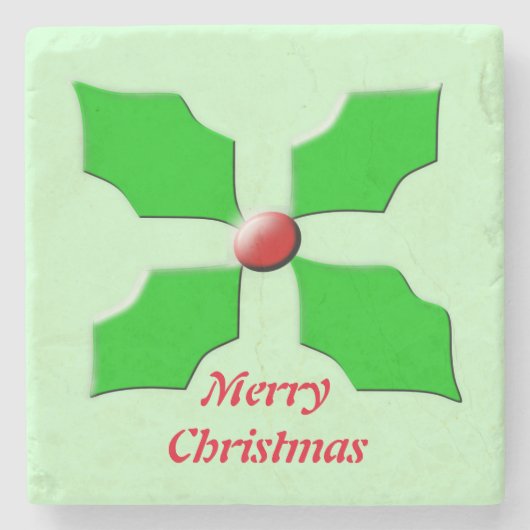 Merry Christmas Holly Custom Stone Onderzetter (Voorkant)