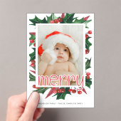 Merry Christmas Holly foto gepersonaliseerd Acryl Uitnodigingen (Insitu (Draagbaar))